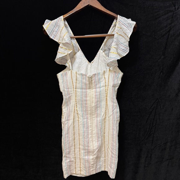 Tularosa Metallic Ruffle Stripe Brittany Mini Dress Marshmallow Boho Small - Picture 3 of 12